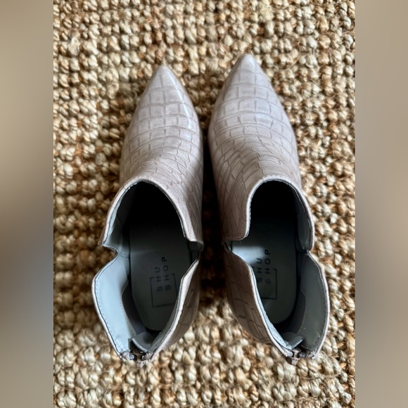 ShuShop Light Taupe Croc-Embossed Pointed Toe Ankle Booties - Picture 2 of 8